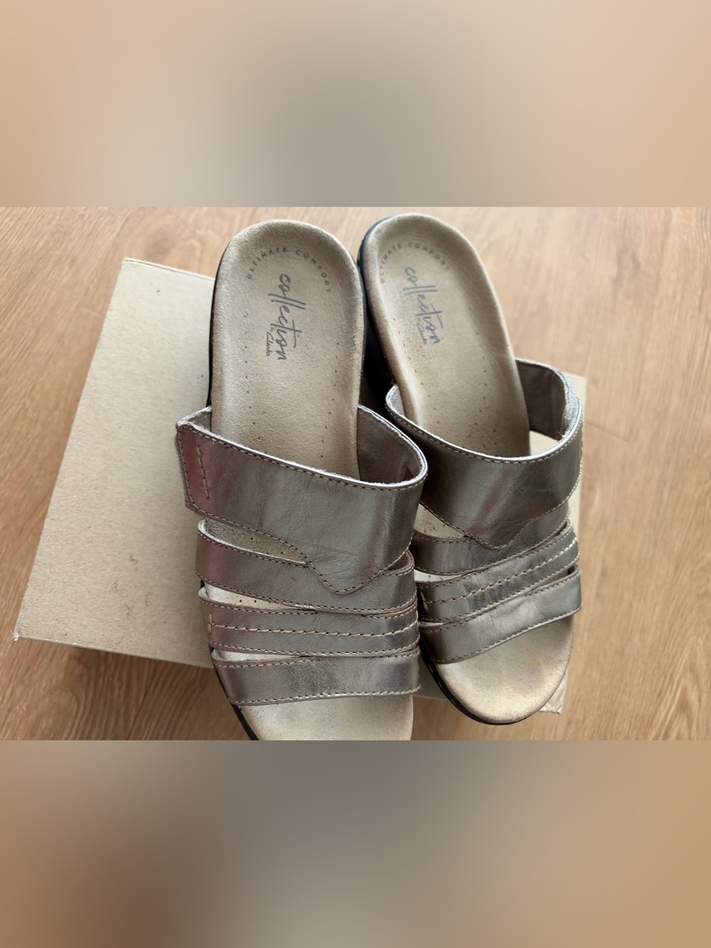 Clark’s Metallic Gold Slide Sandals